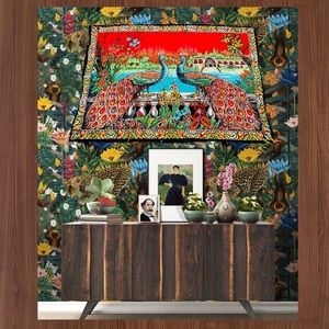Vintage Mid Century Turkish Peacock/Garden Tapestry Wall Hanging art birds